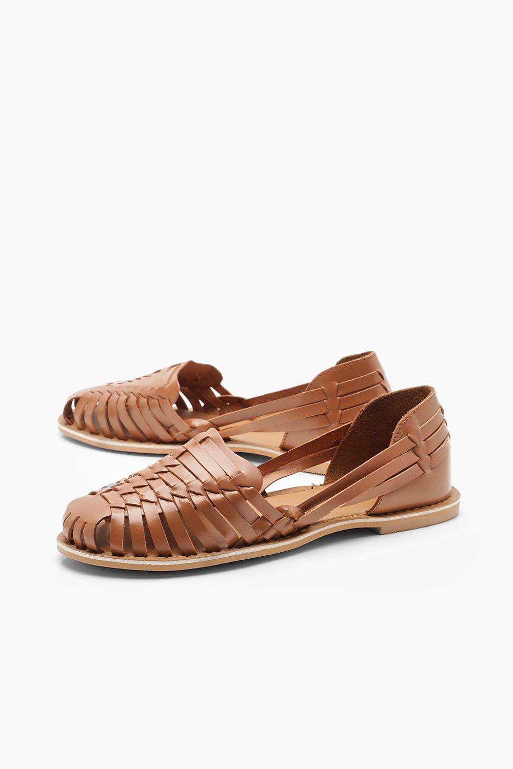 Tan store woven flats