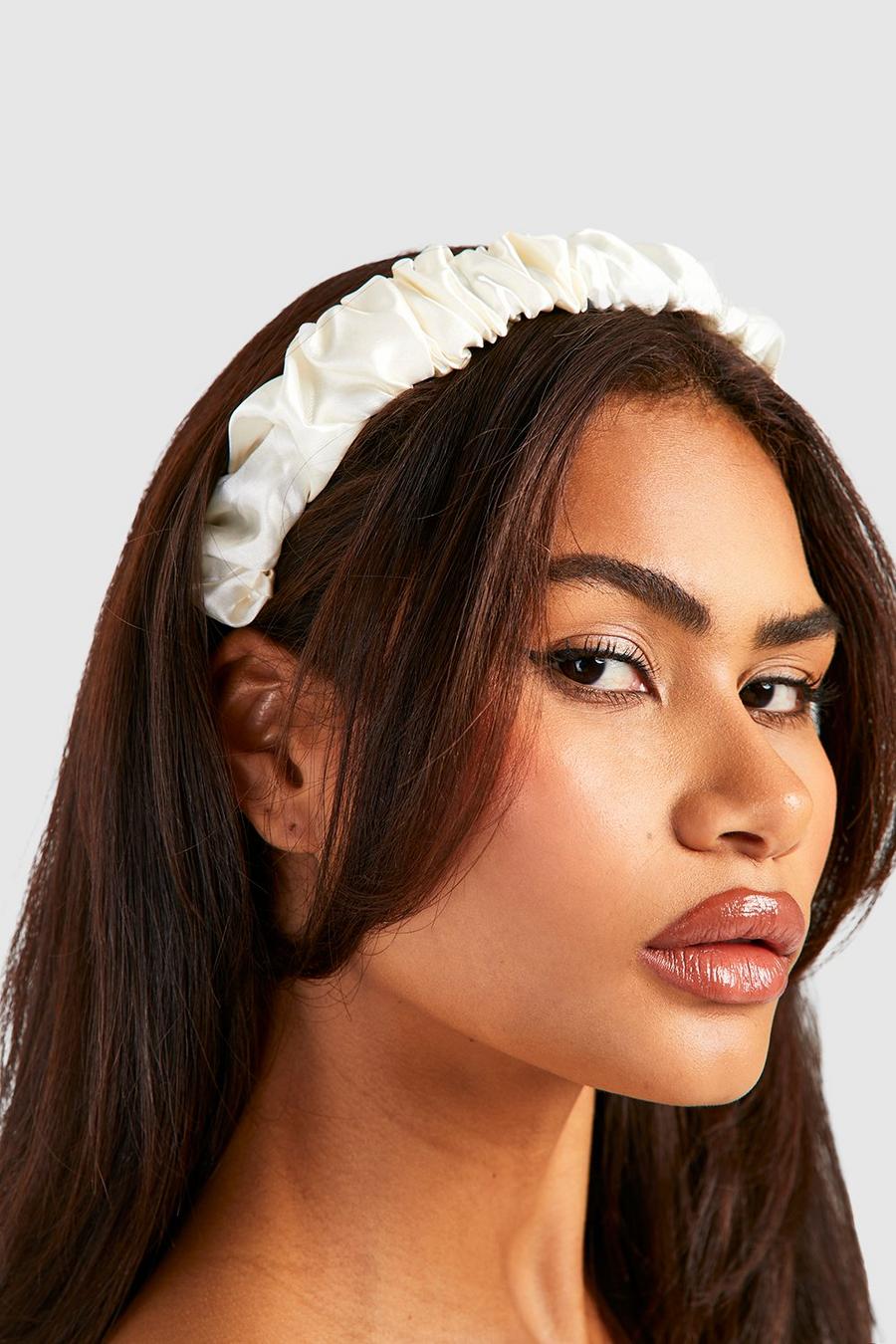 Cream white Ruched Satin Headband image number 1