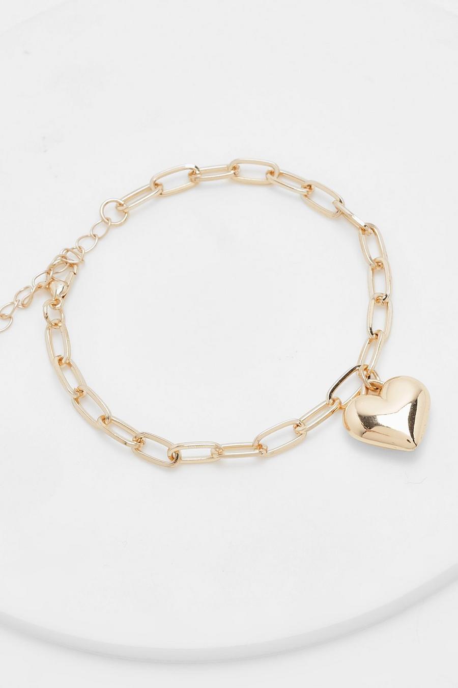 Gold metallic Polished Heart Chain Bracelet image number 1
