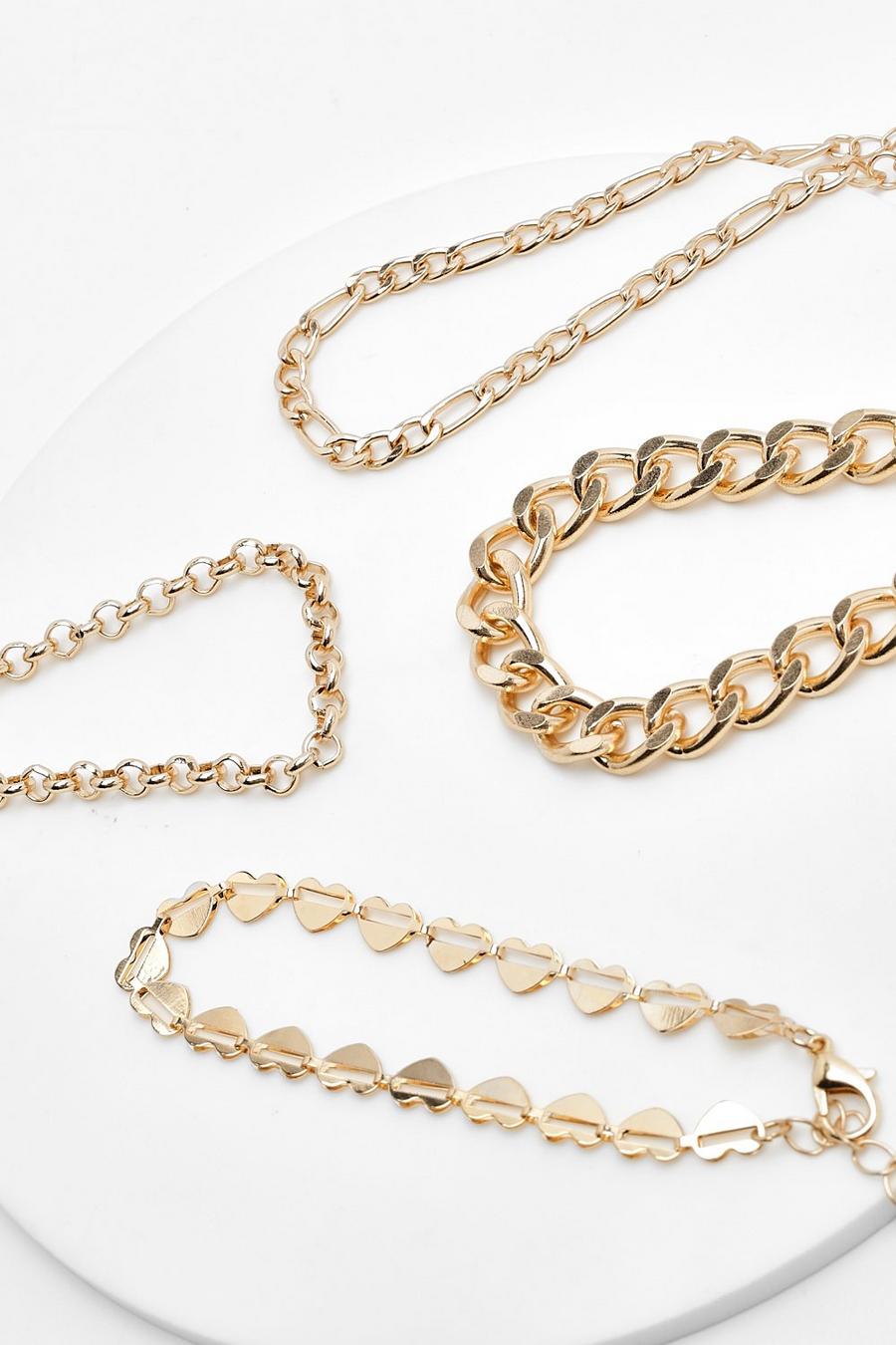 Gold metallic Polished Heart Chain Multipack Bracelets image number 1