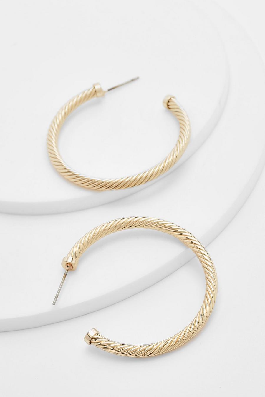 Gold Twirl Polished Hoop Earrings image number 1