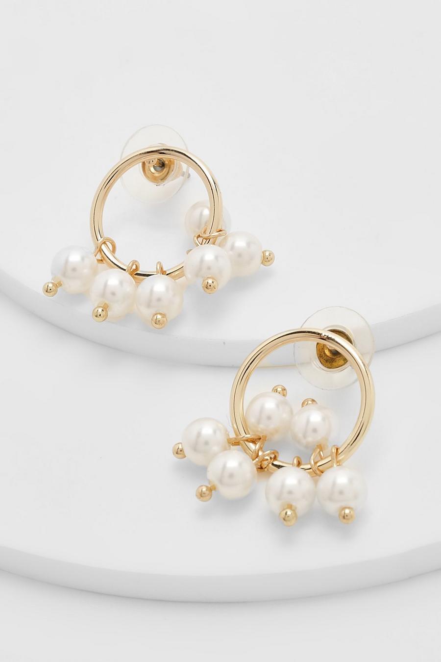 White Pearl Multi Charm Stud Earrings