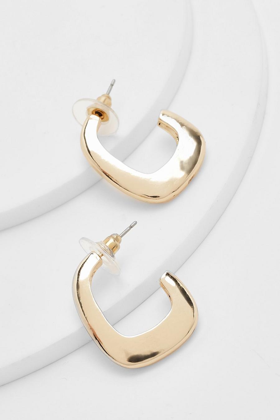 Gold Oval Edge Hoop Earrings image number 1