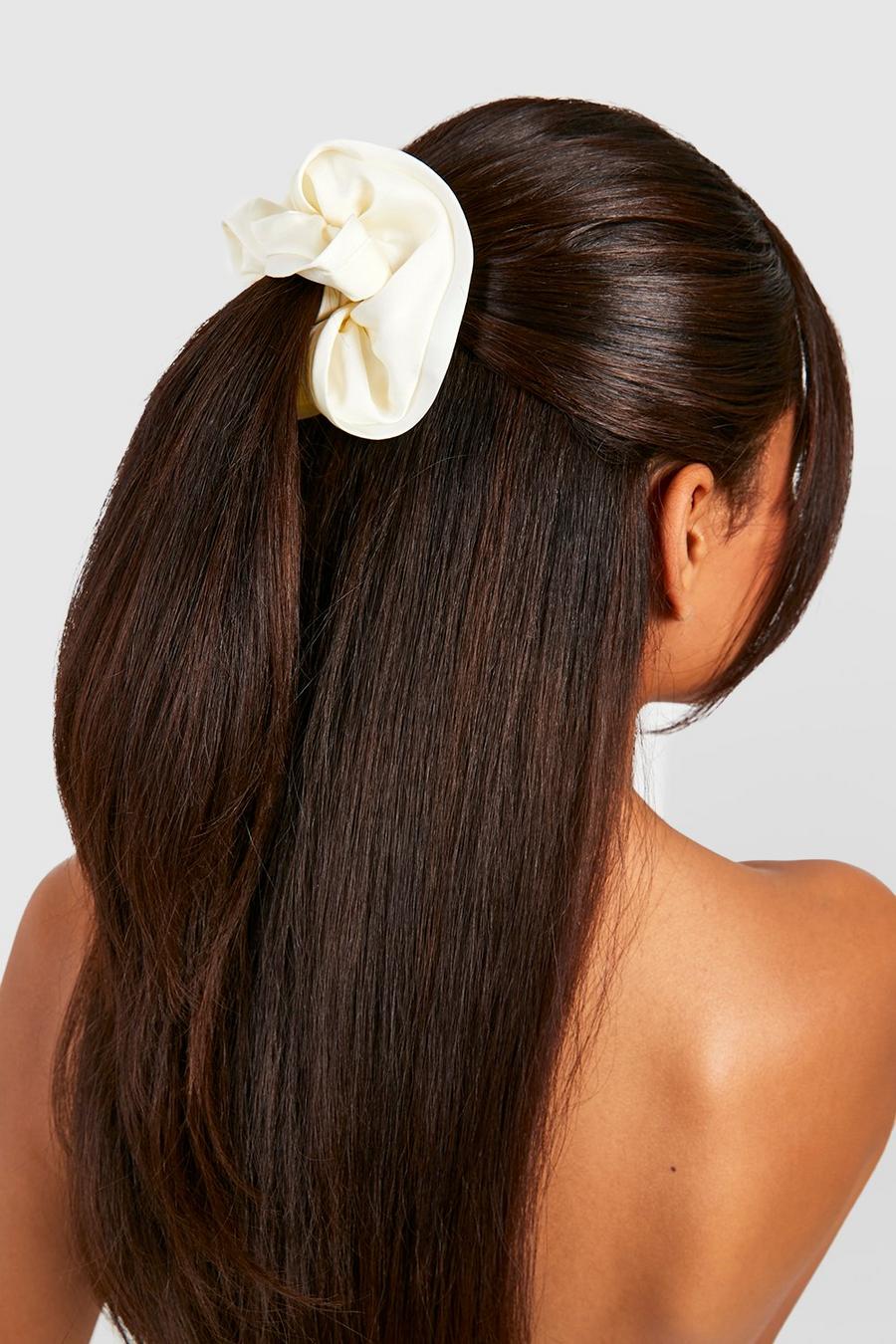Cream Satin Oversized Ruched Scrunchie  image number 1