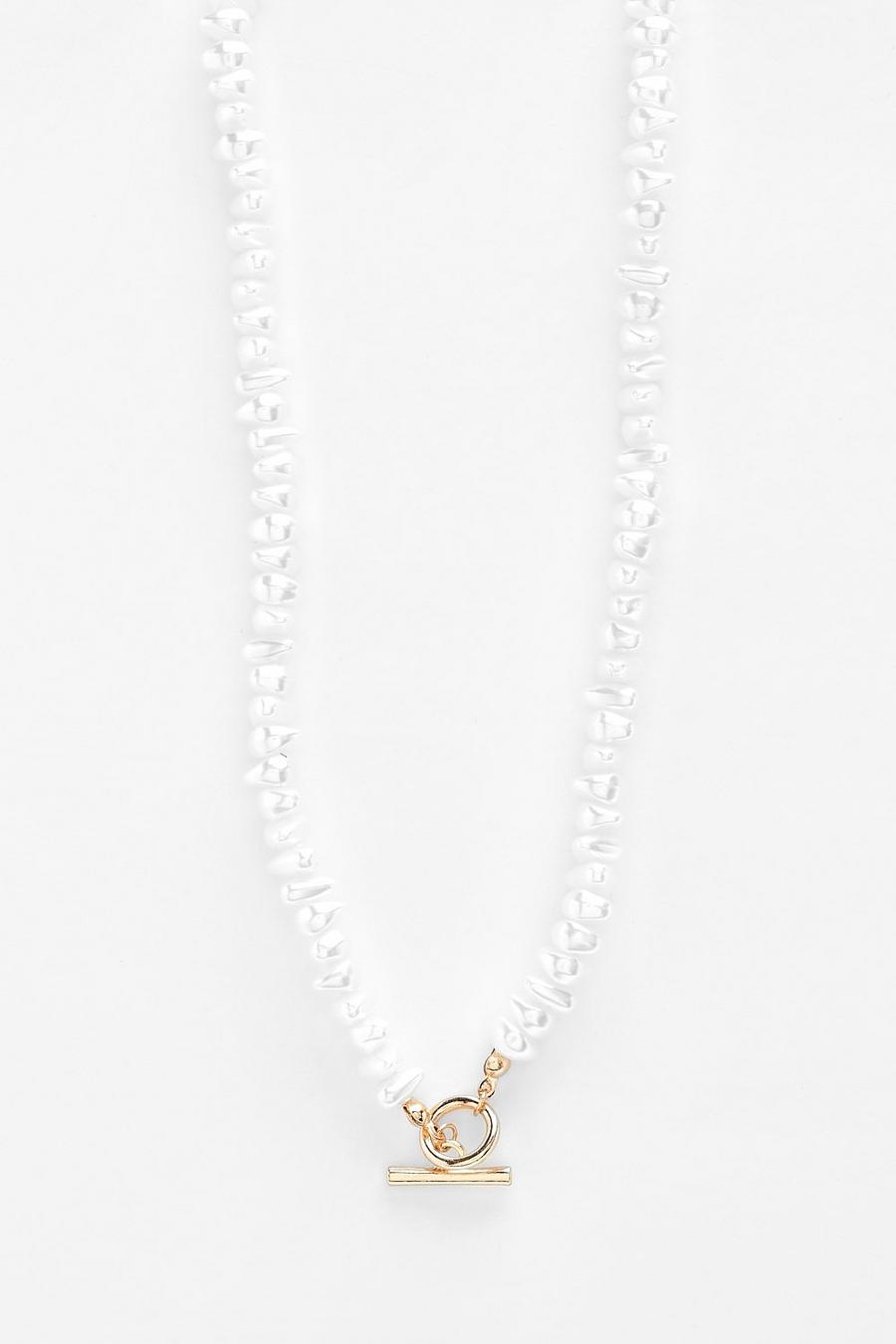 White Organic Pearl T Bar Allway Necklace image number 1