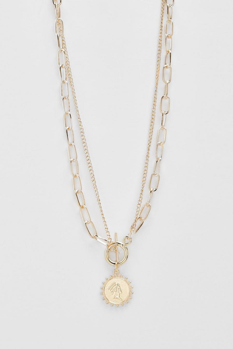 Gold Coin Charm Oval Open Chain Necklace image number 1