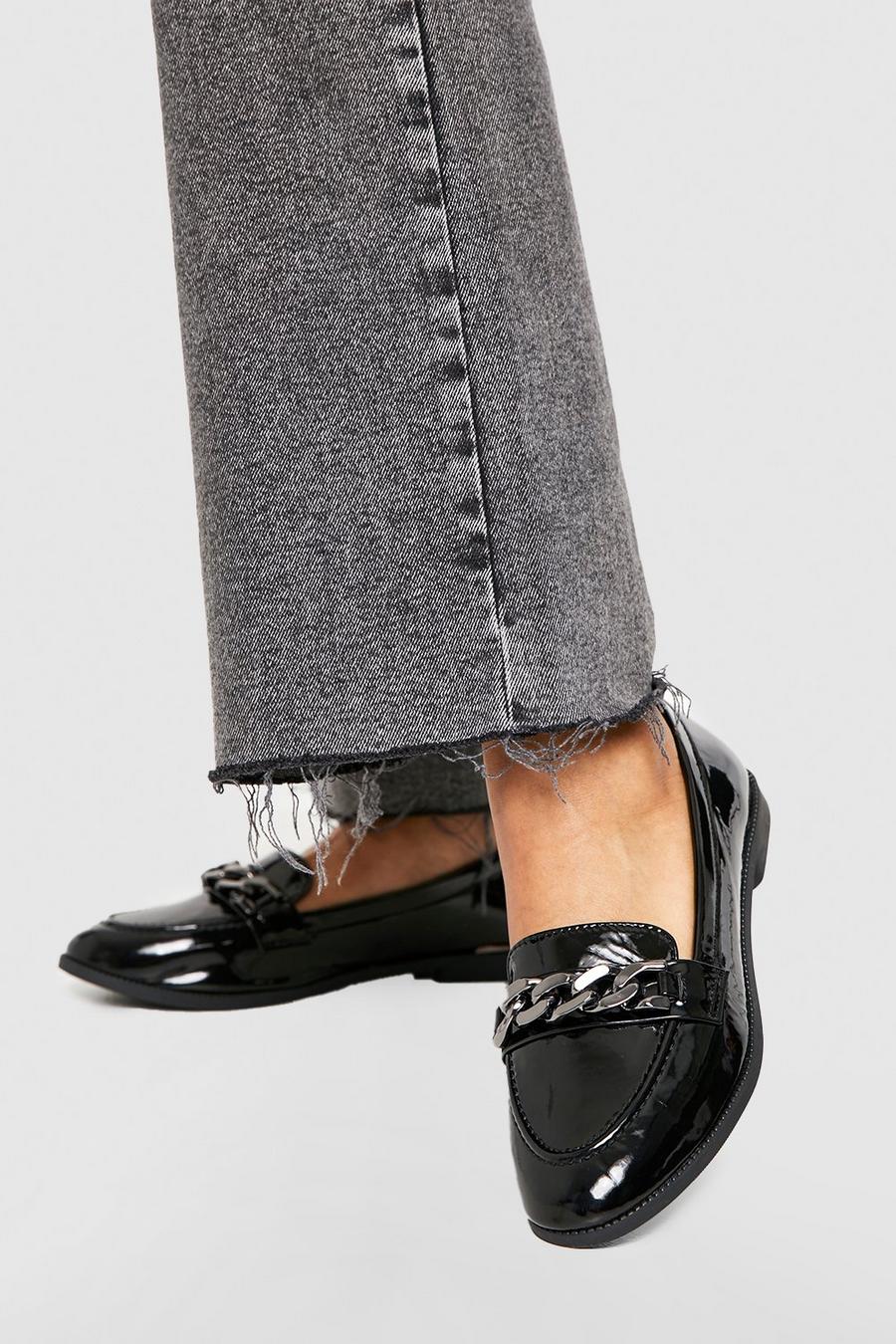 Black Chain Detail Patent Loafers  image number 1