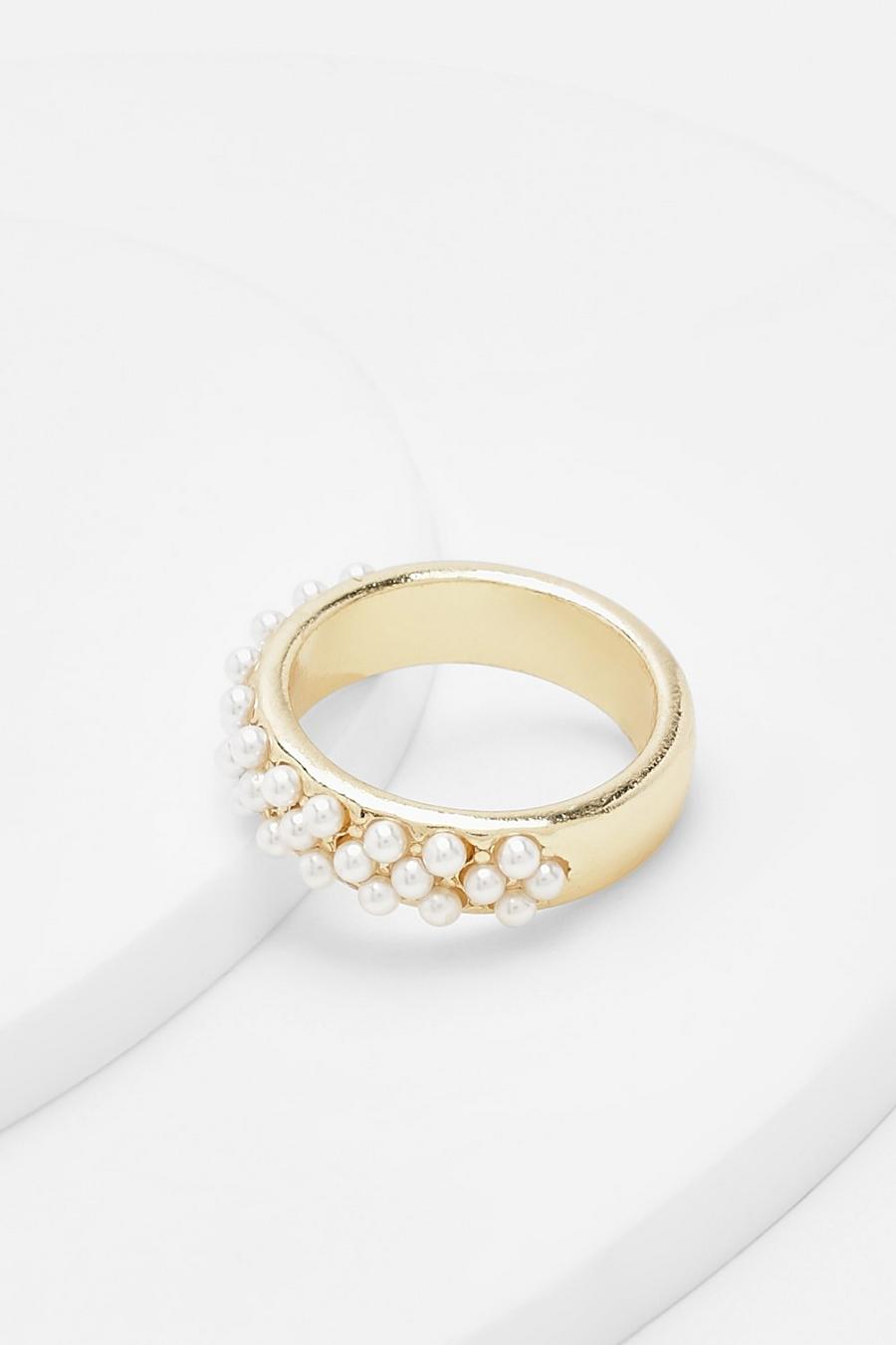 Gold metallic Pearl Pave Ring 