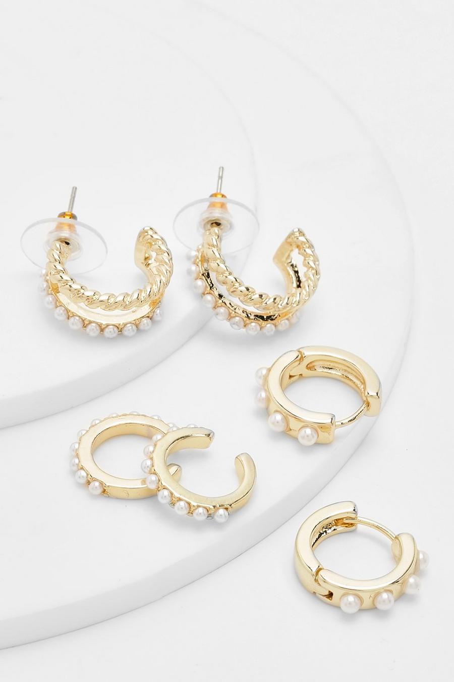 Gold Pearl Row Multipack Hoops image number 1
