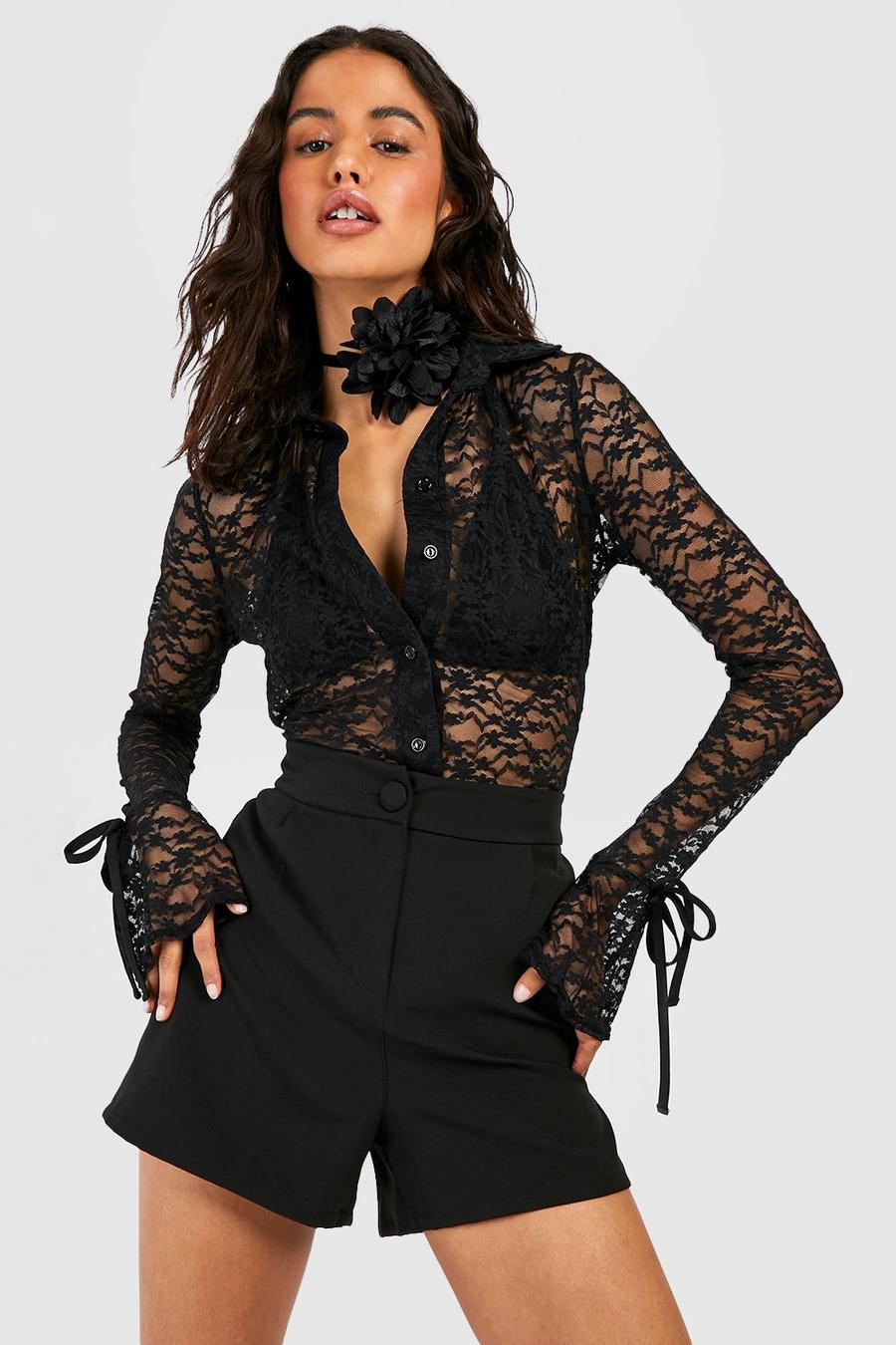 Black Lace Fitted Shirt