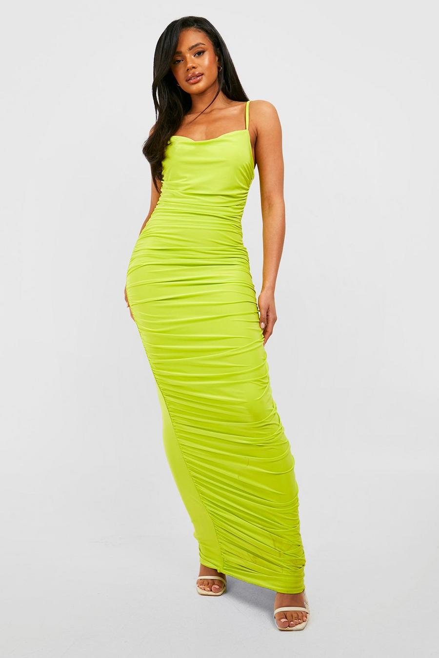 Lime Premium Double Slinky Ruched Maxi Dress image number 1