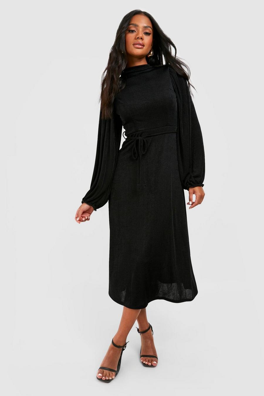 Black Midiklänning med öppen rygg och hög hals image number 1