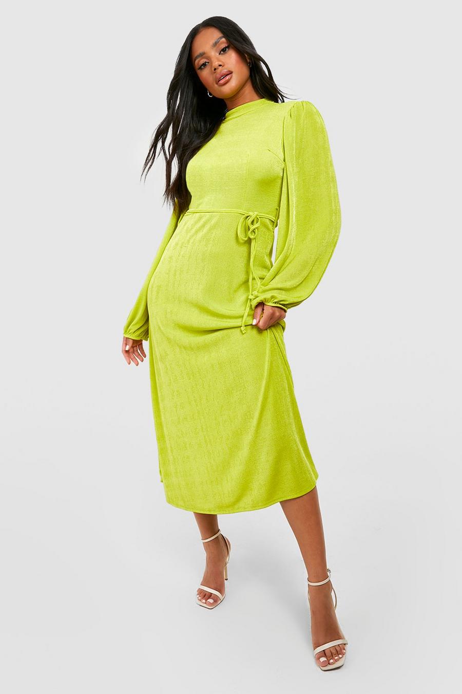 Chartreuse Open Back High Neck Midi Dress image number 1