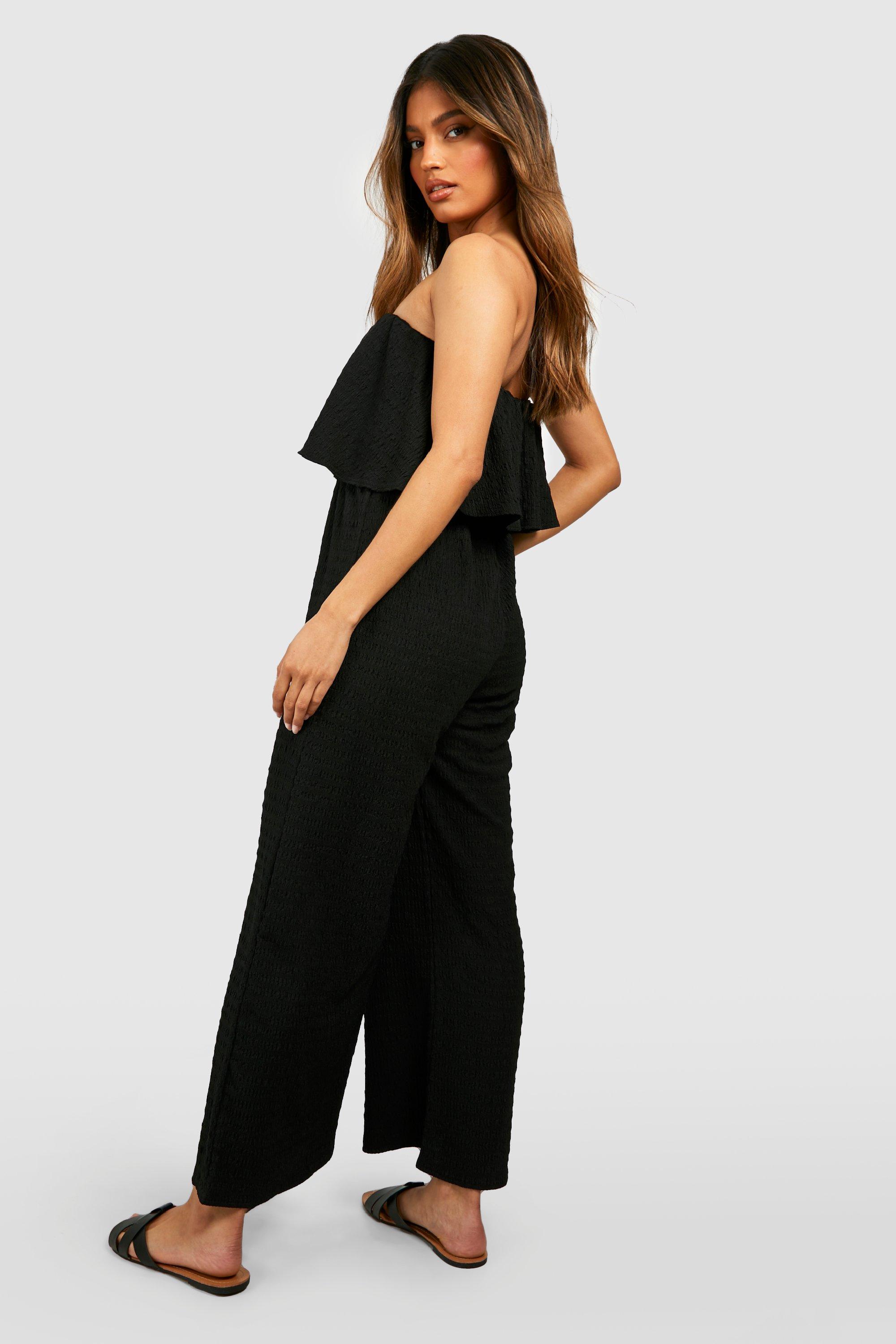 Black Strappy Jersey Culotte Jumpsuit