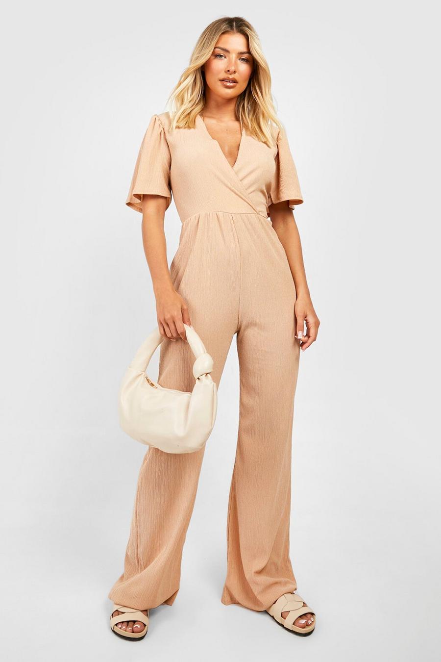 Chocolate brown Frill Sleeve Belted Wide Leg Jumpsuit