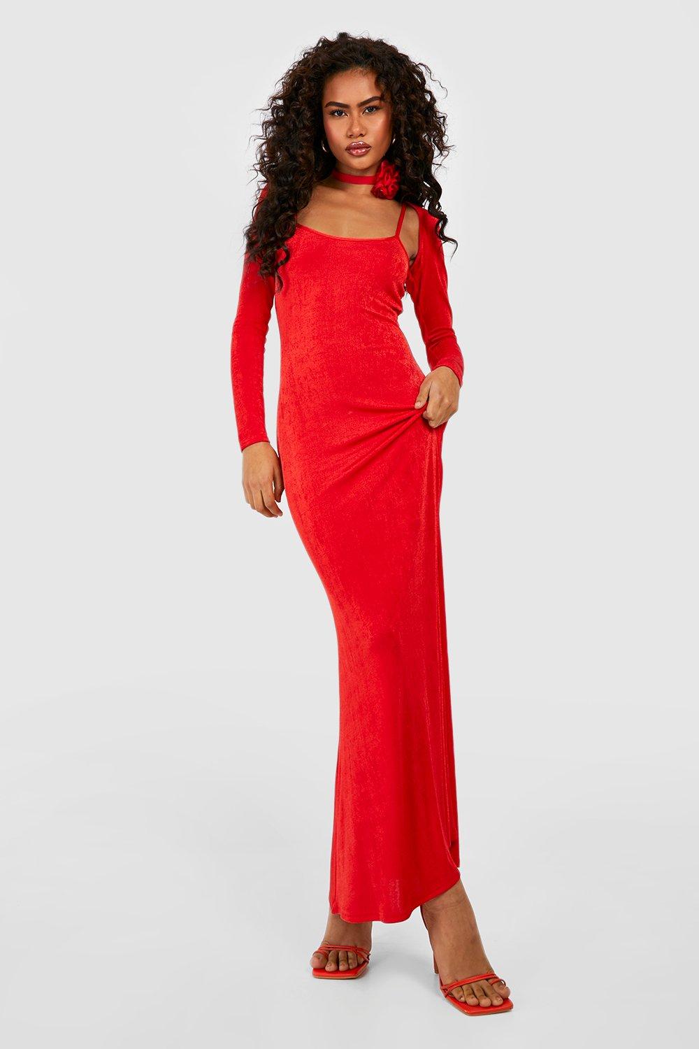 Plain red outlet maxi dress