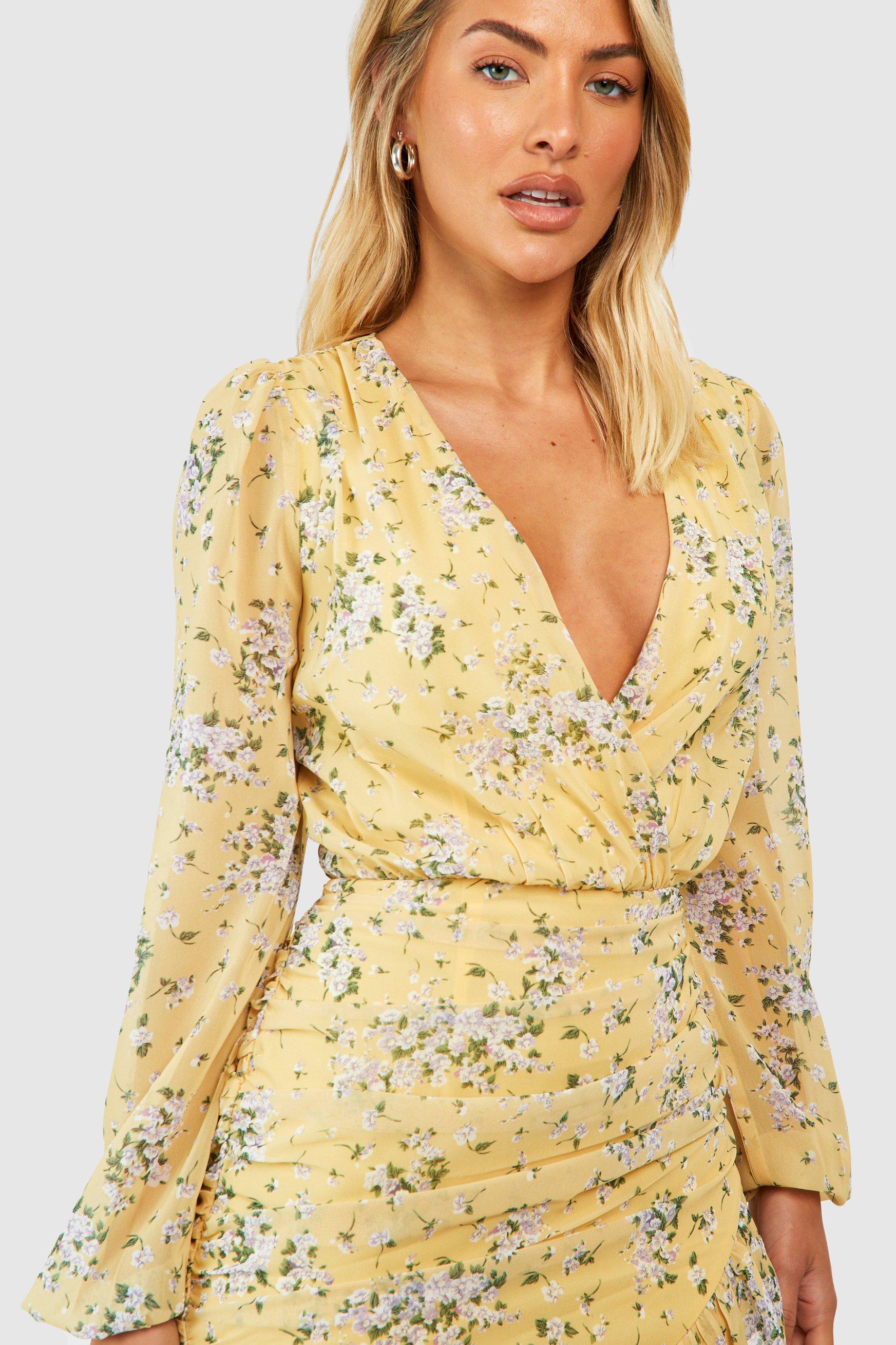 Floral Chiffon Ruched Mini Dress | boohoo USA