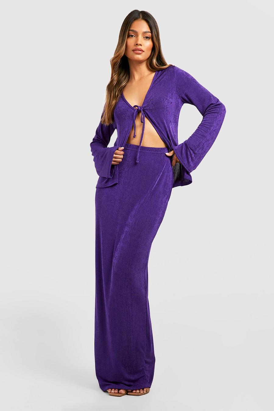 Purple Acetate Slinky Floor Length Maxi Skirt image number 1