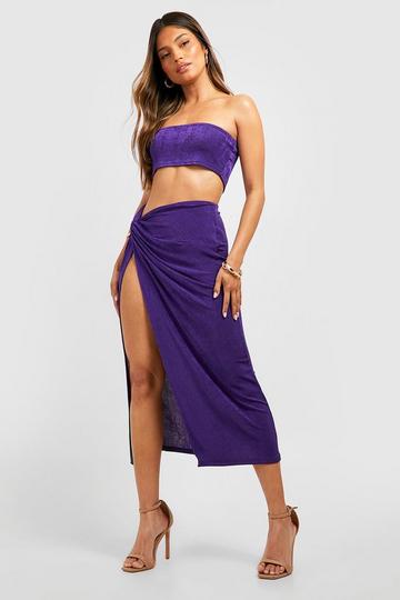 Acetate Slinky Knotted Midi Skirt purple