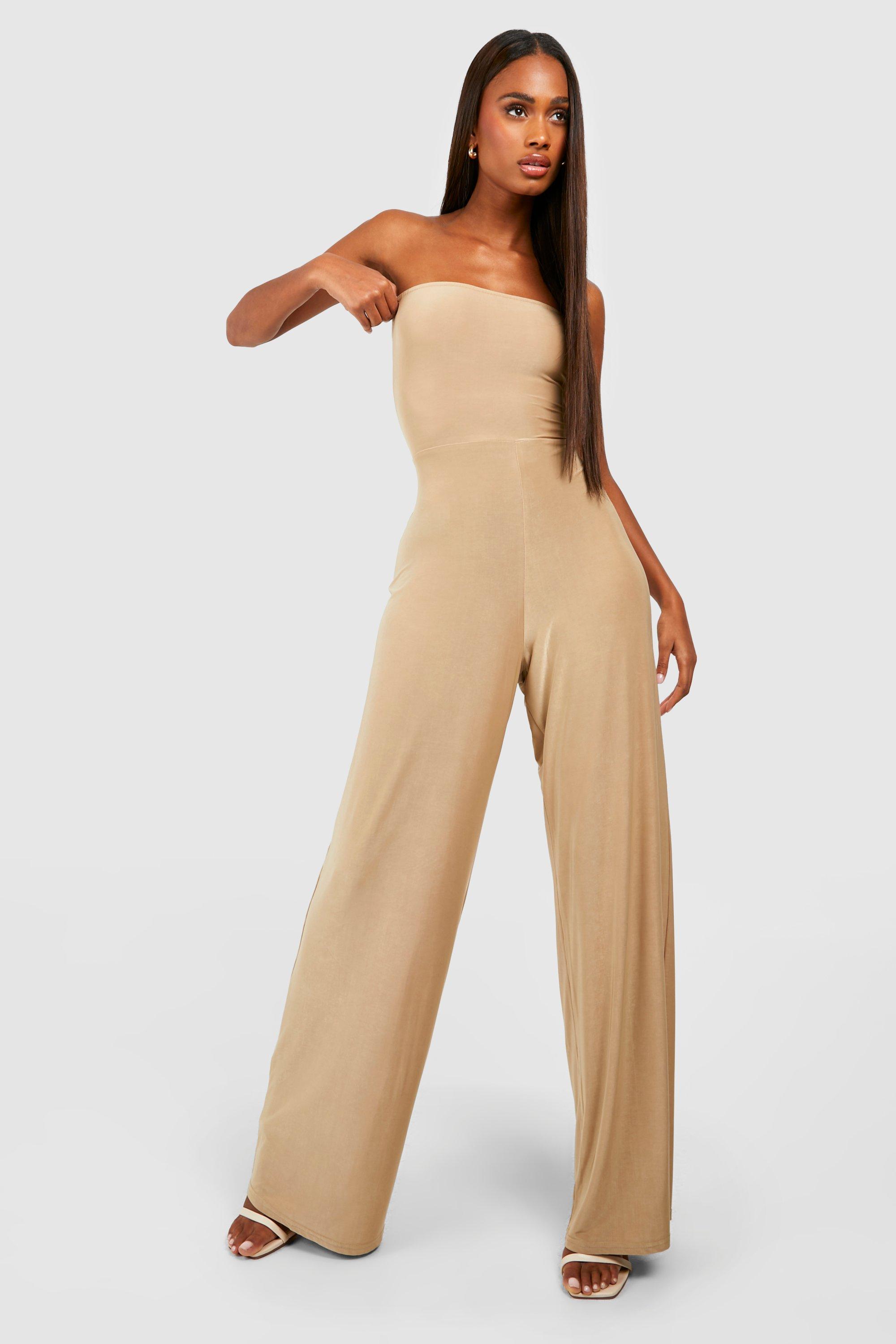 Premium Heavy Weight Slinky Bandeau Wide Leg Jumpsuit