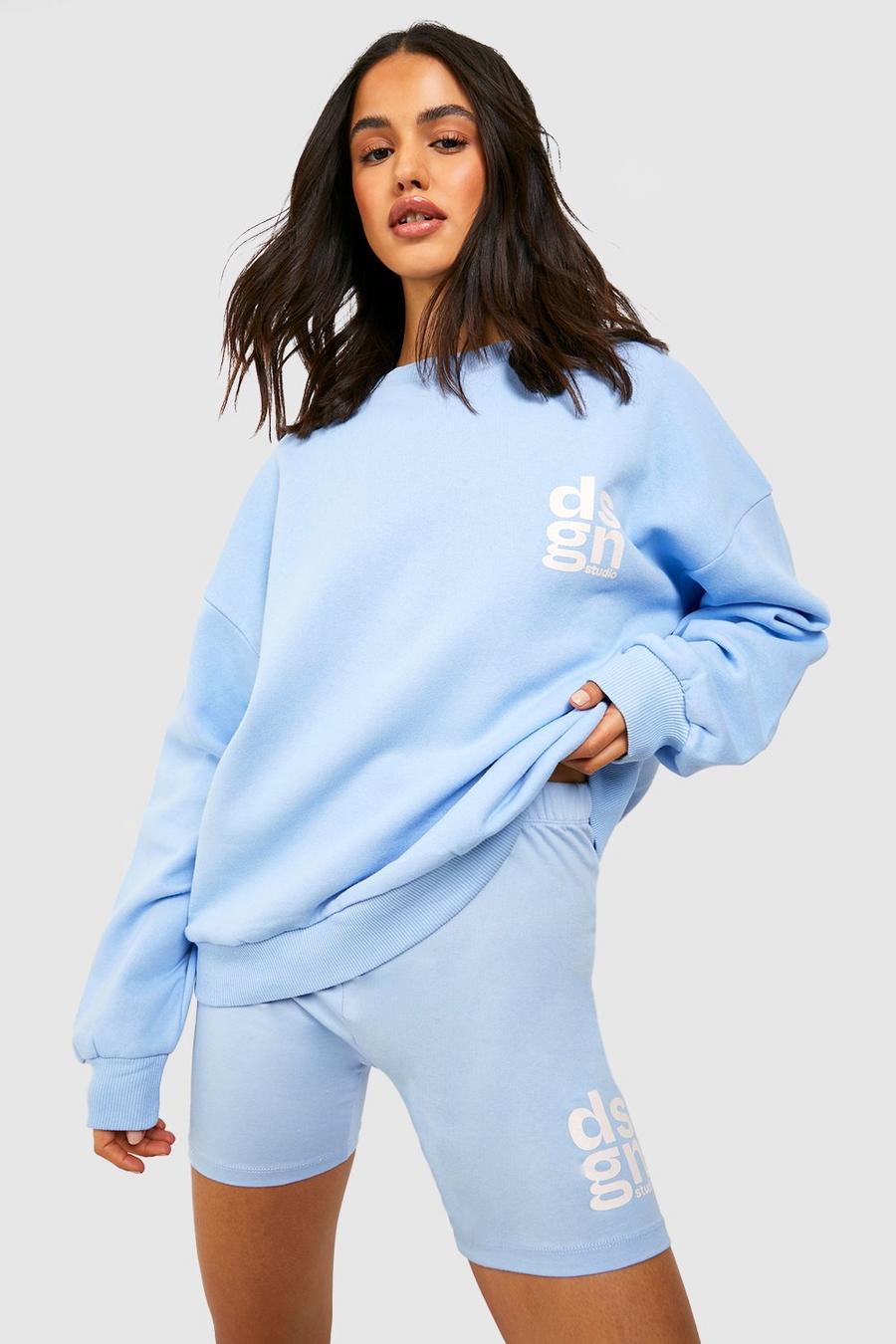 Oversize Sweatshirt mit Slogan & Radlershorts, Baby blue bleu