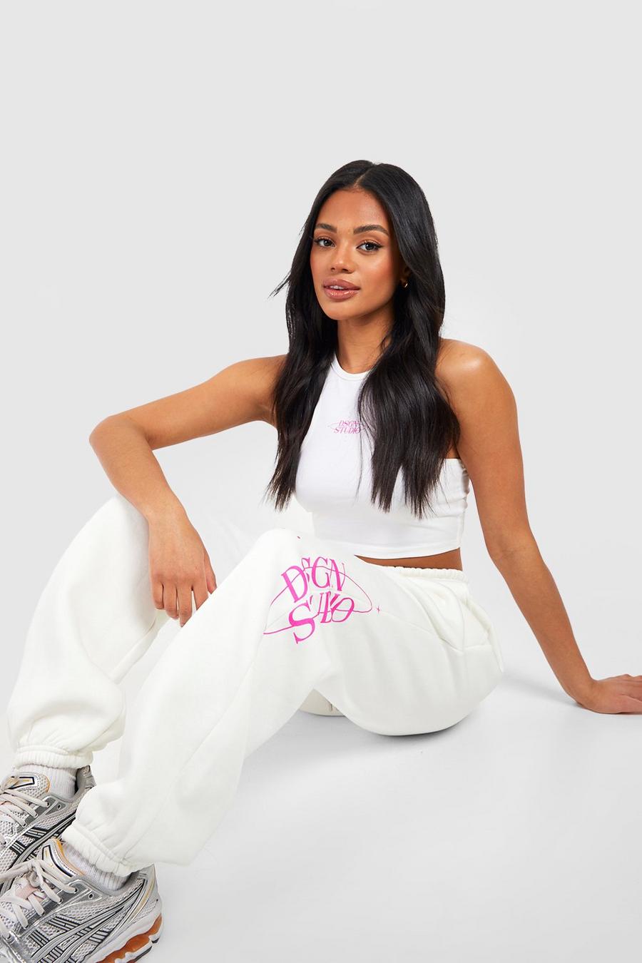 Ivory white Print Racer Crop And Jogger Set 