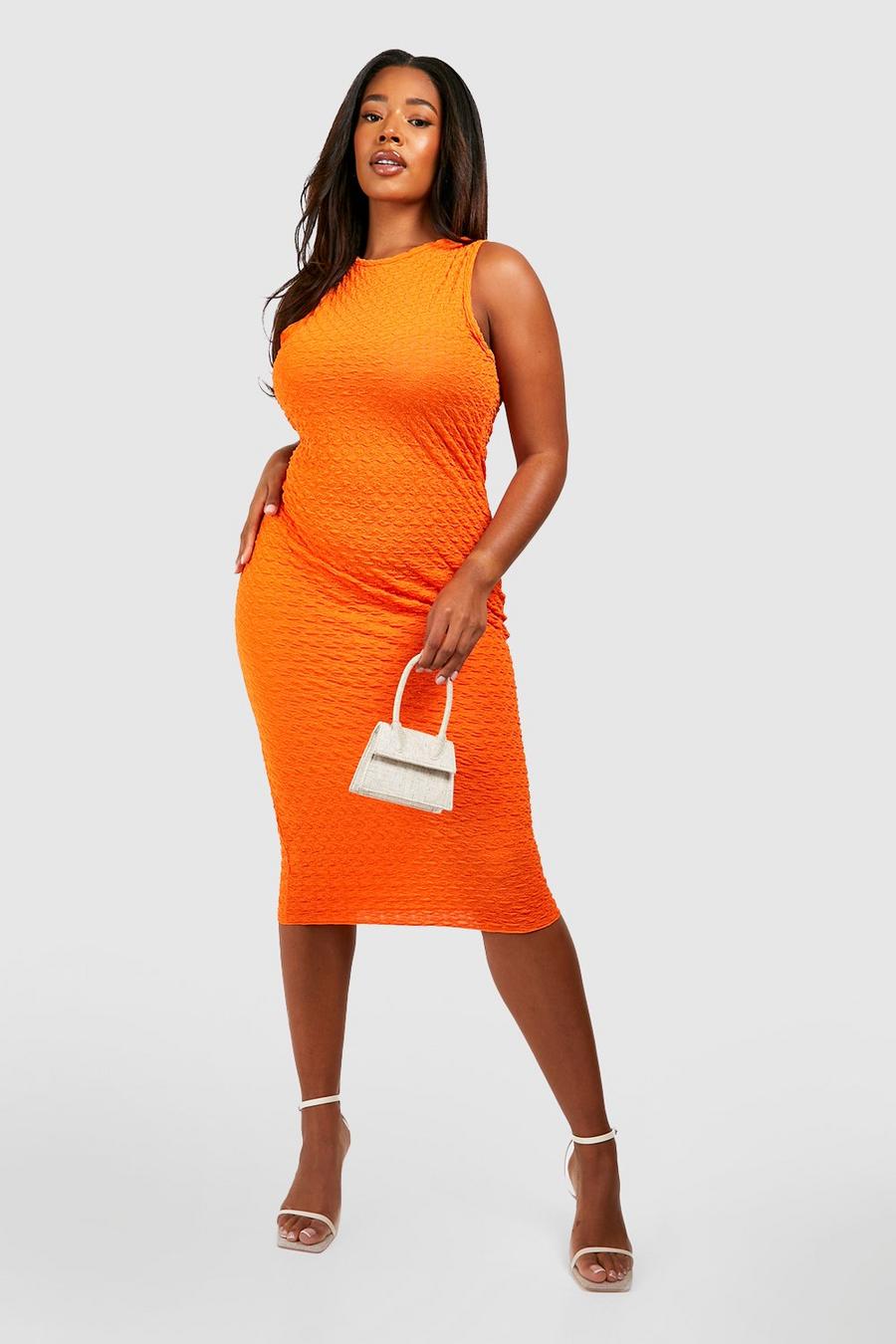Orange Plus Textured Midi Dress image number 1