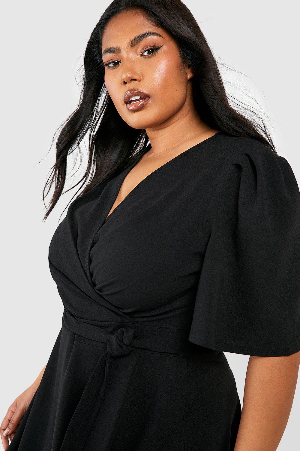 Boohoo plus size wrap dress sale