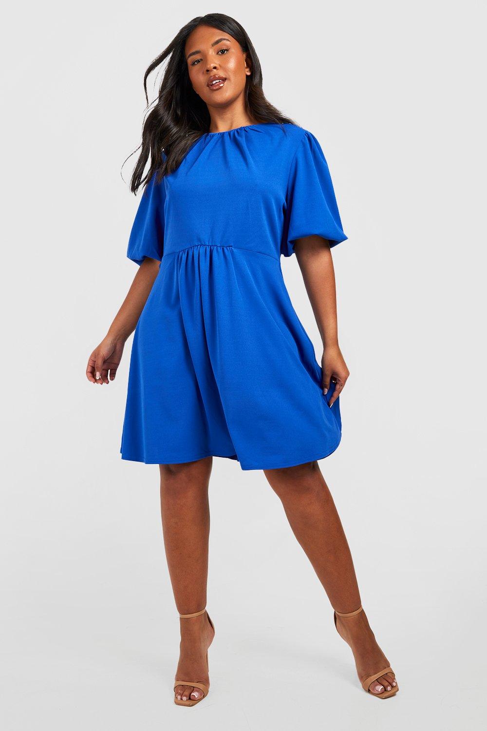 Royal blue skater dress with sleeves sales
