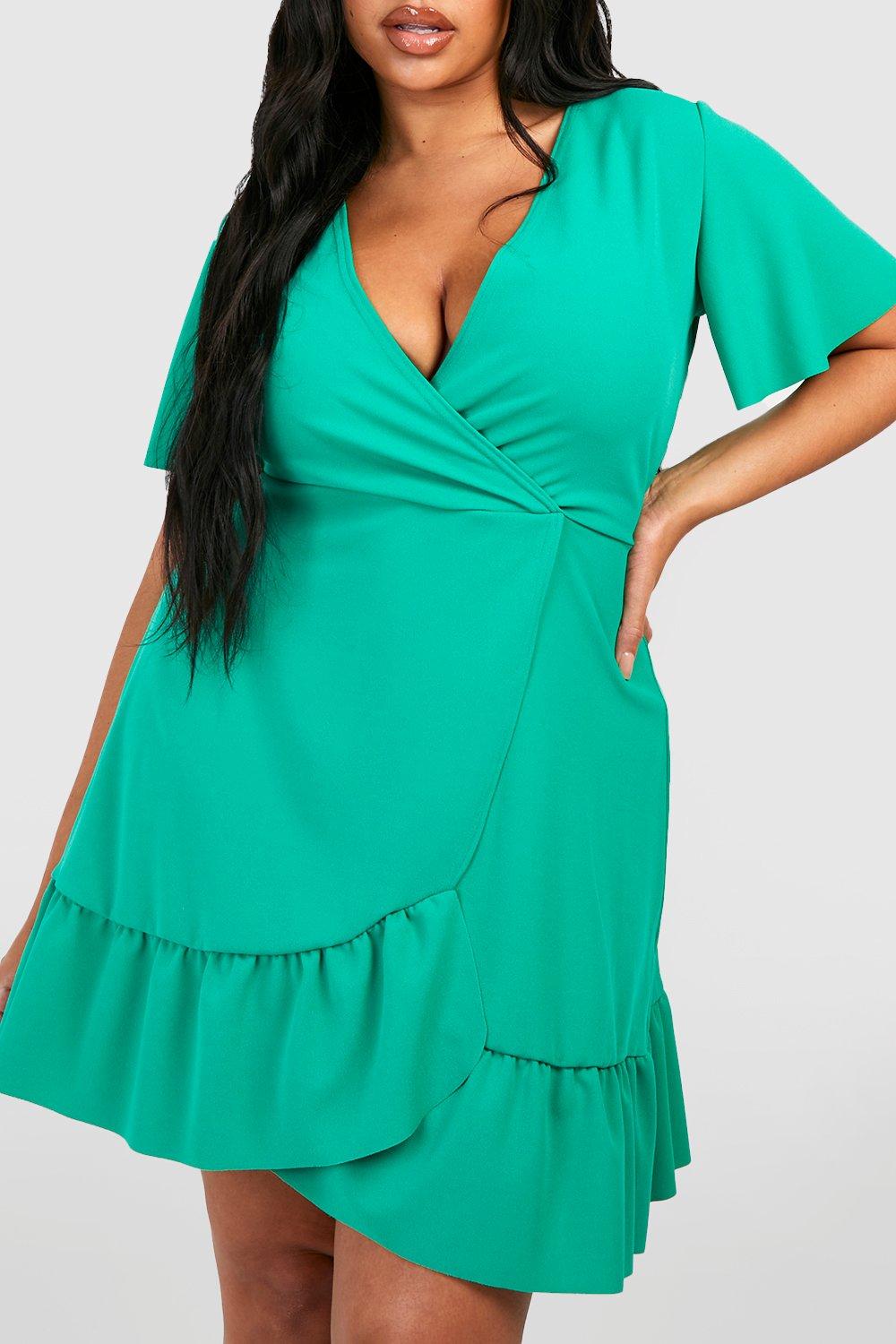 Plus size ruffle wrap cheap dress