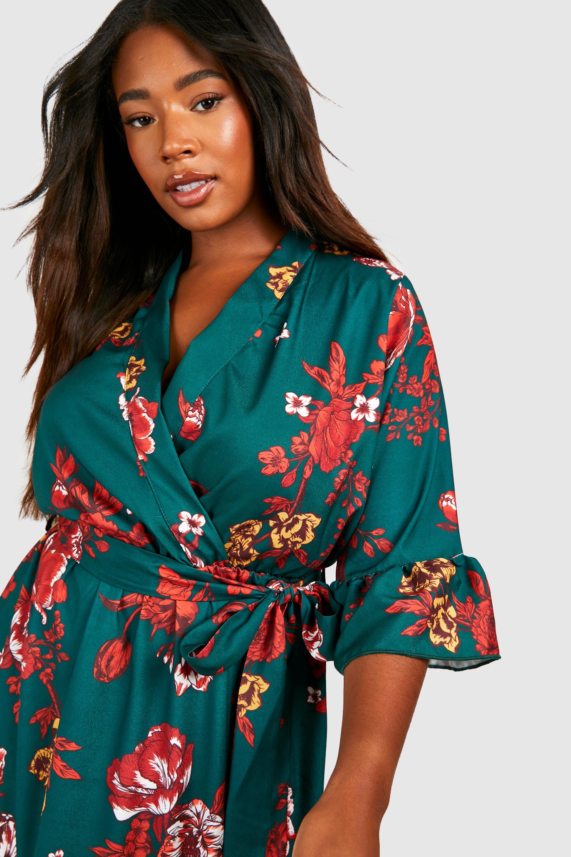 Plus Floral Ruffle Wrap Dress