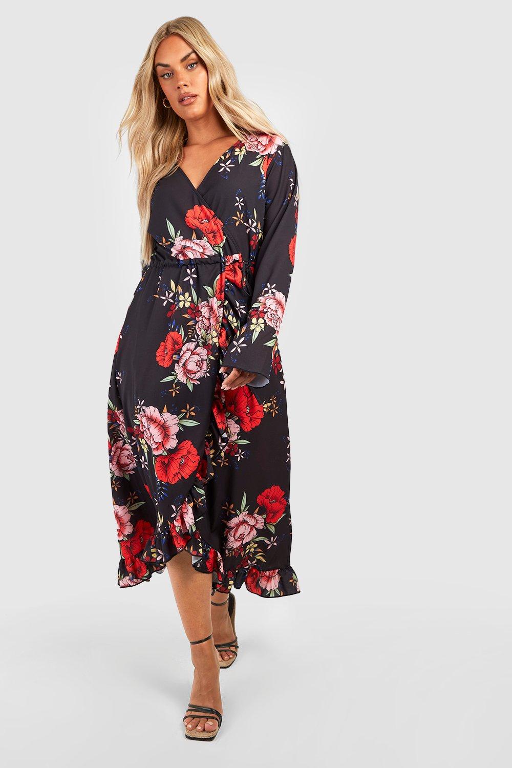 Plus Wrap Floral Midi Dress