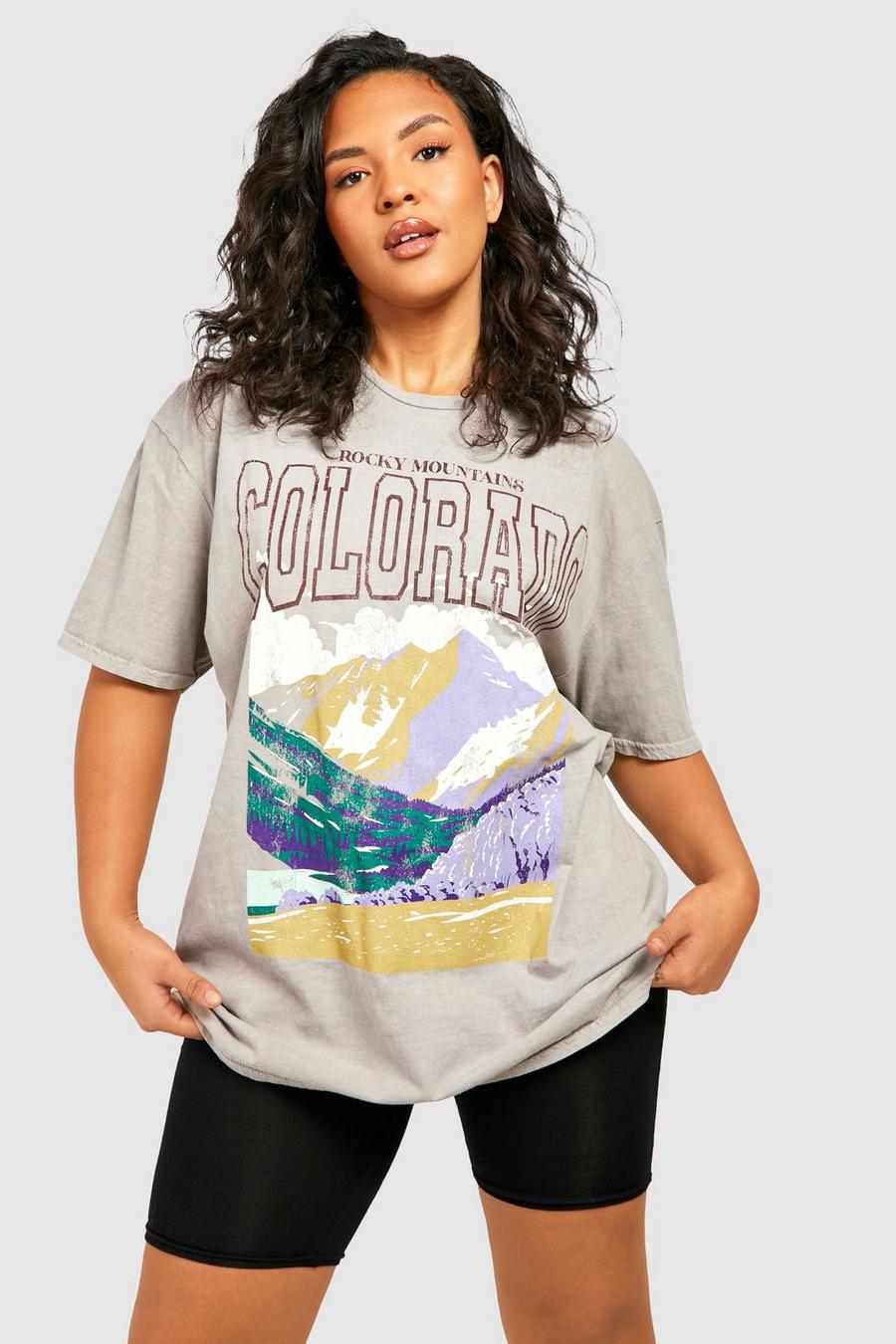 Grande taille - T-shirt oversize délavé à slogan Colorado, Stone image number 1