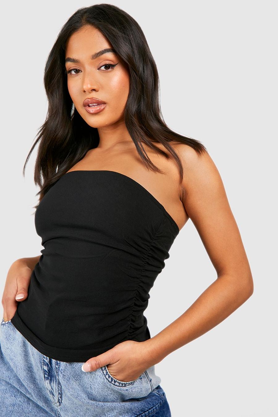 Black Petite Bengaline Ruched Side Tube Top image number 1