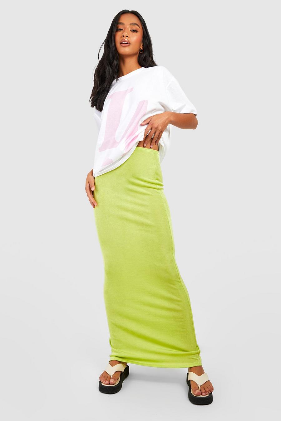 Lime green Petite Acetate Slinky Maxi Skirt image number 1