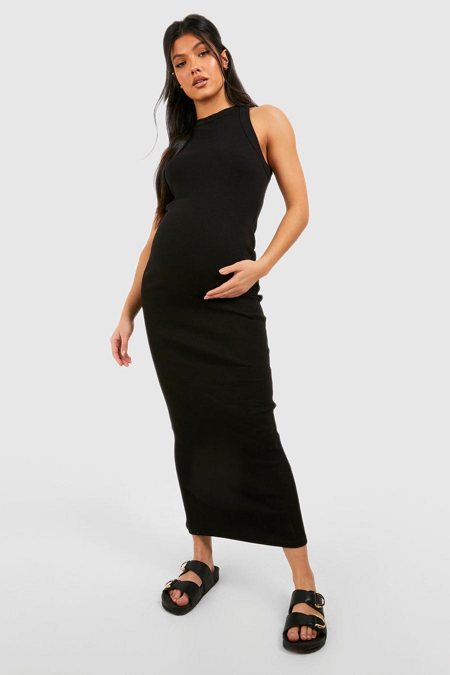Premium Ribbad lång gravidklänning med brottarrygg image number 1