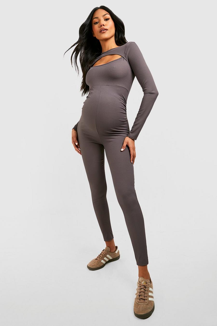 Charcoal gris Maternity Cut Out Unitard Jumpsuit
