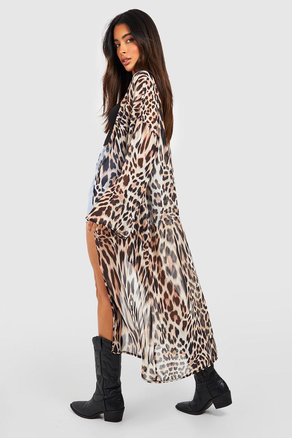 Wide Sleeve Leopard Print Kimono