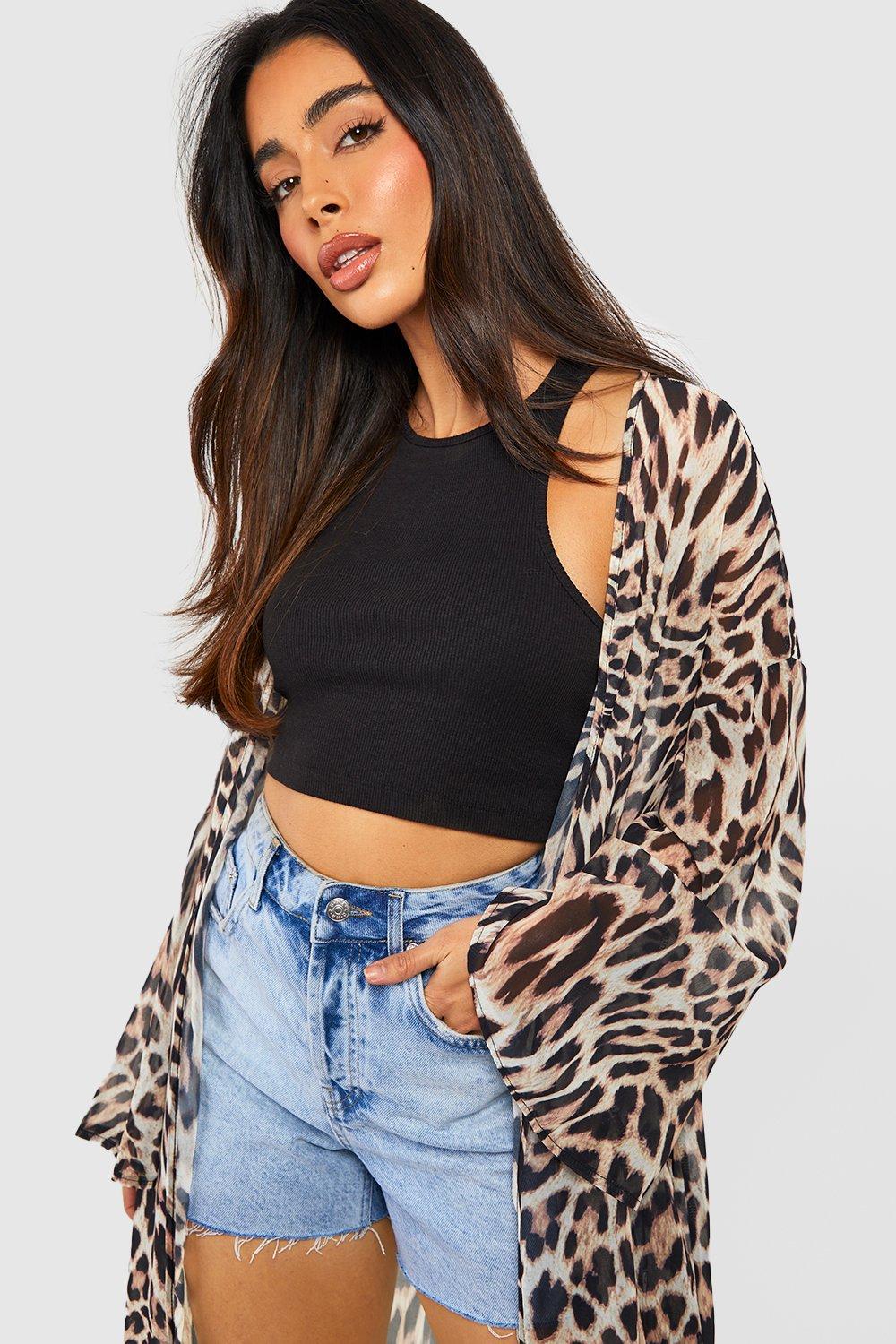 Wide Sleeve Leopard Print Kimono