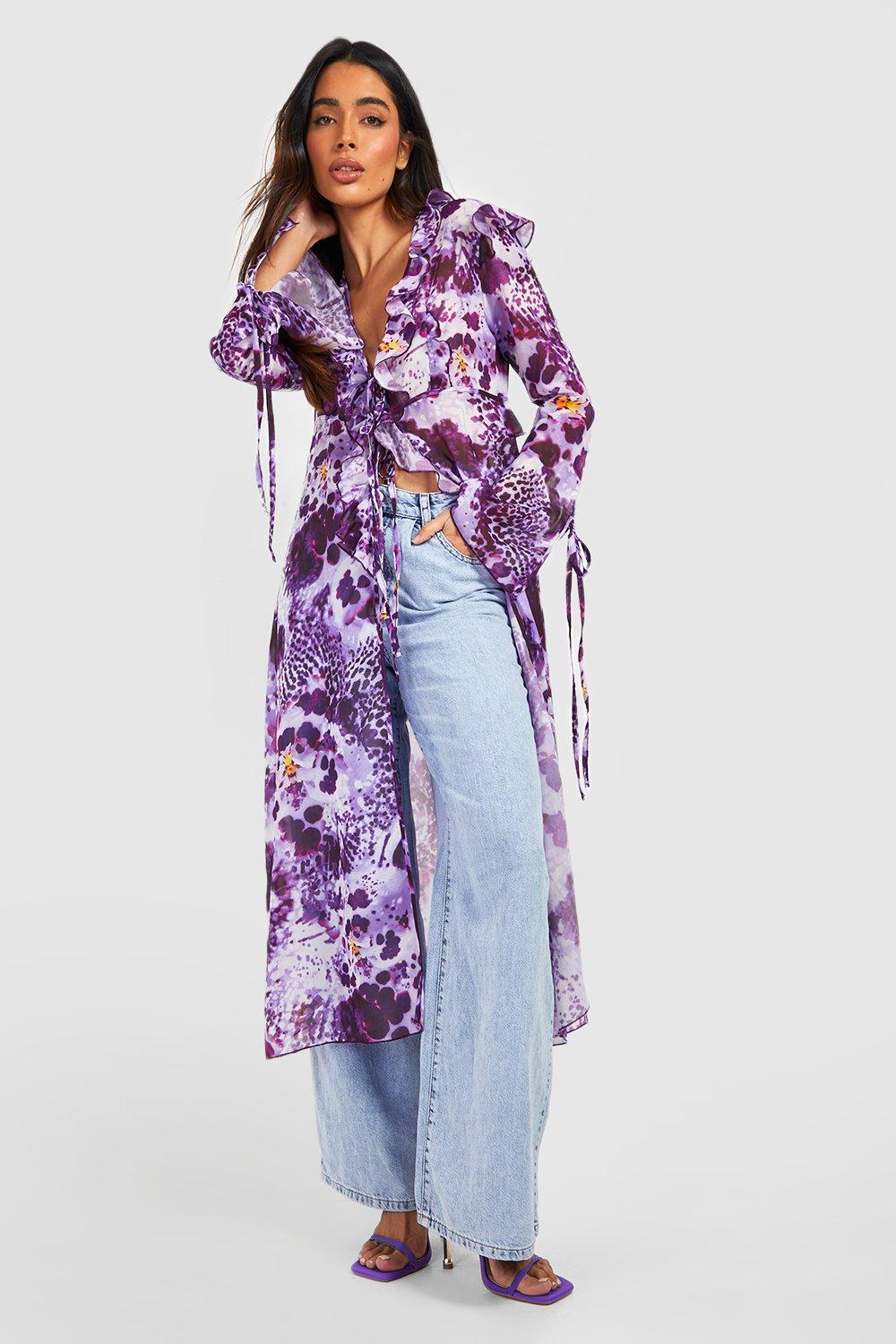 Women's Floral Print Frill Kimono | Boohoo UK
