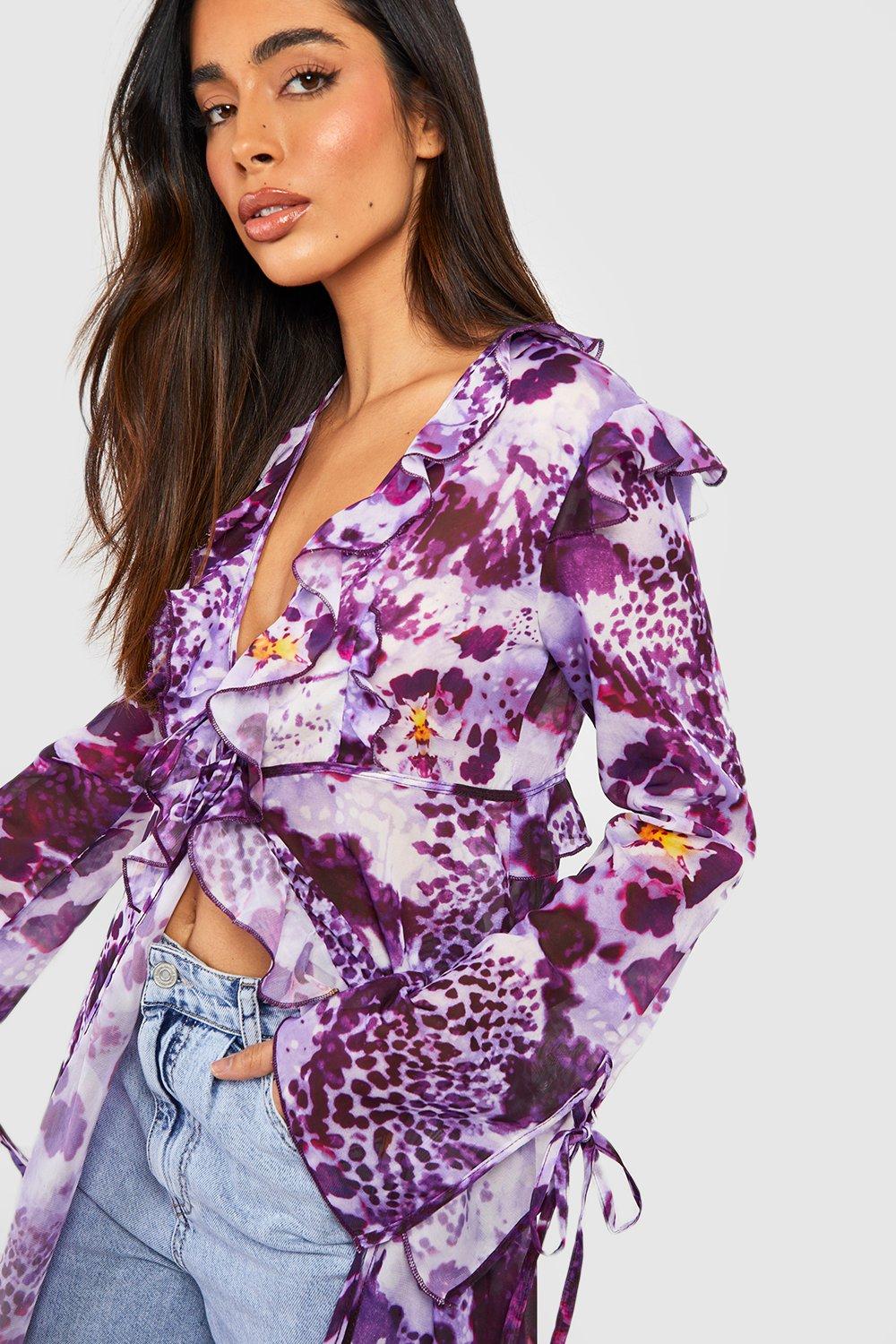 Floral Print Frill Kimono | boohoo