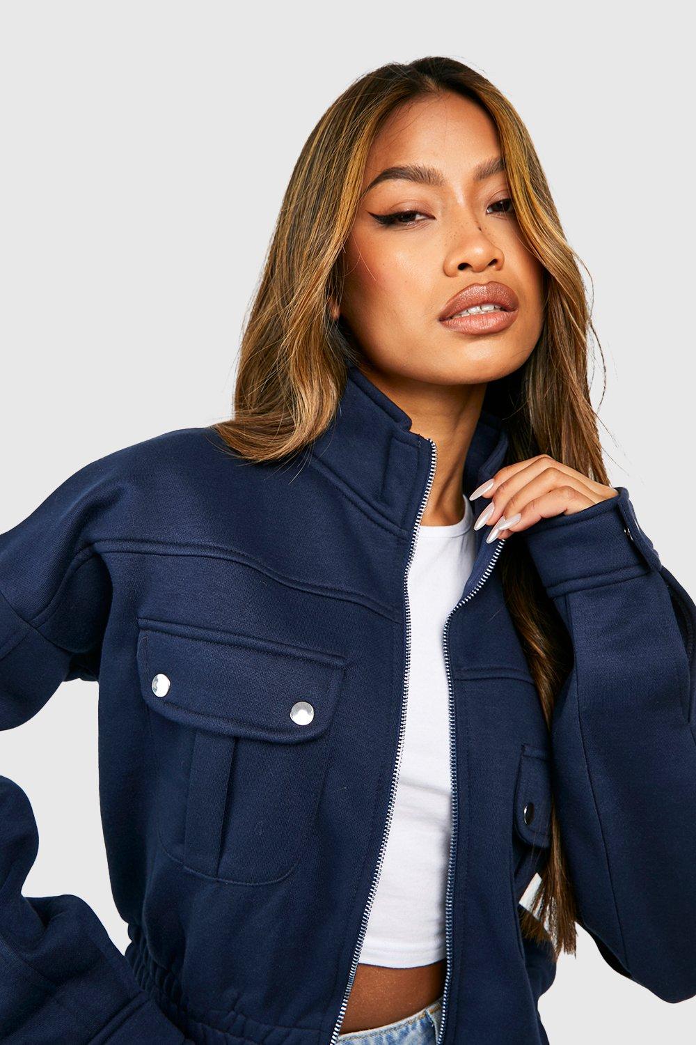 Navy blue cargo jacket womens best sale