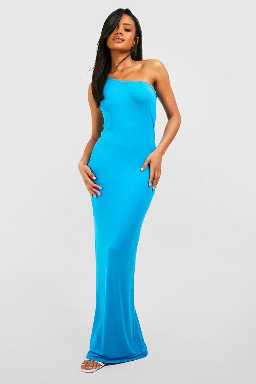 Turquoise One Shoulder Maxi Dress image number 1