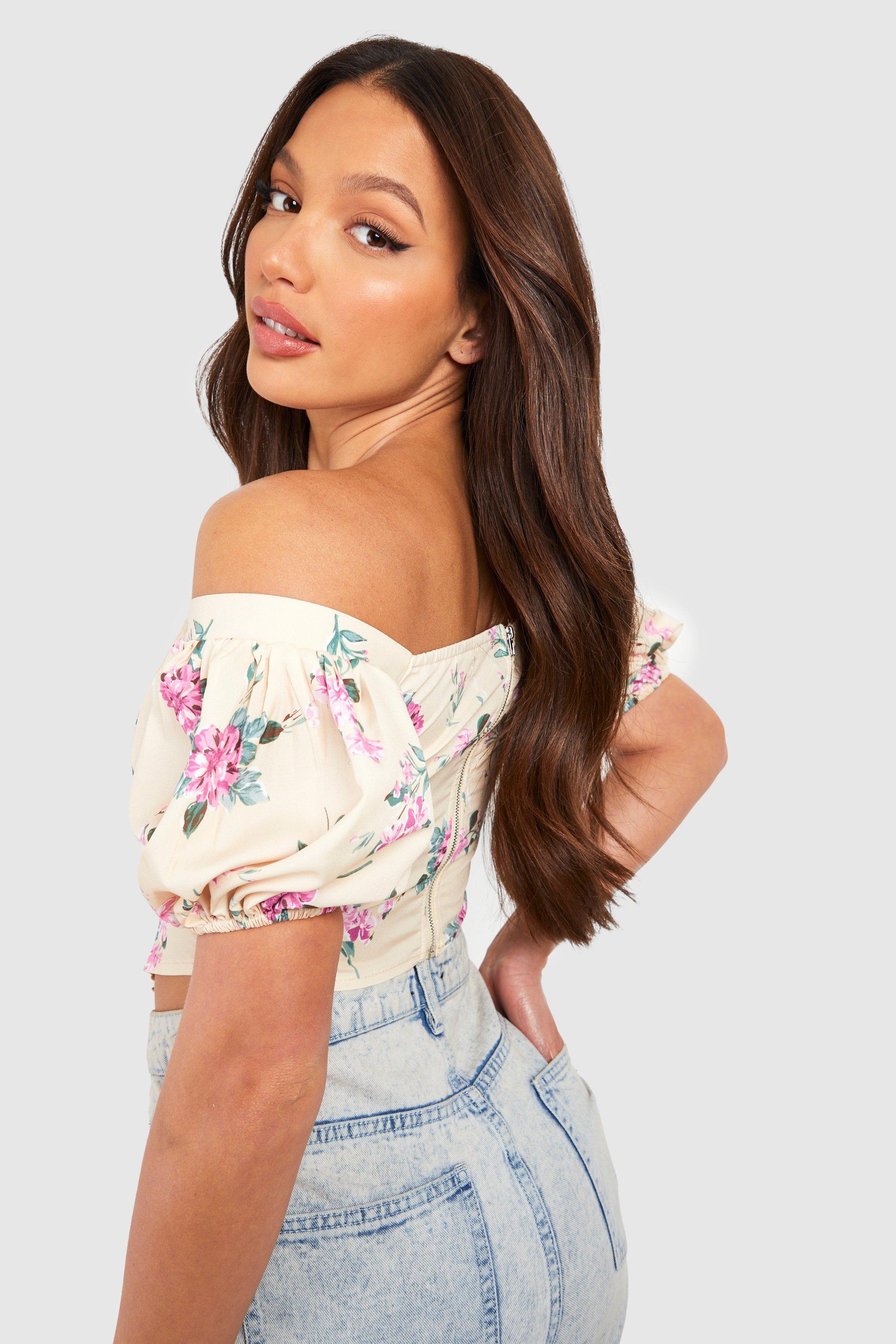 White Floral Sequin Boned Corset, Tops