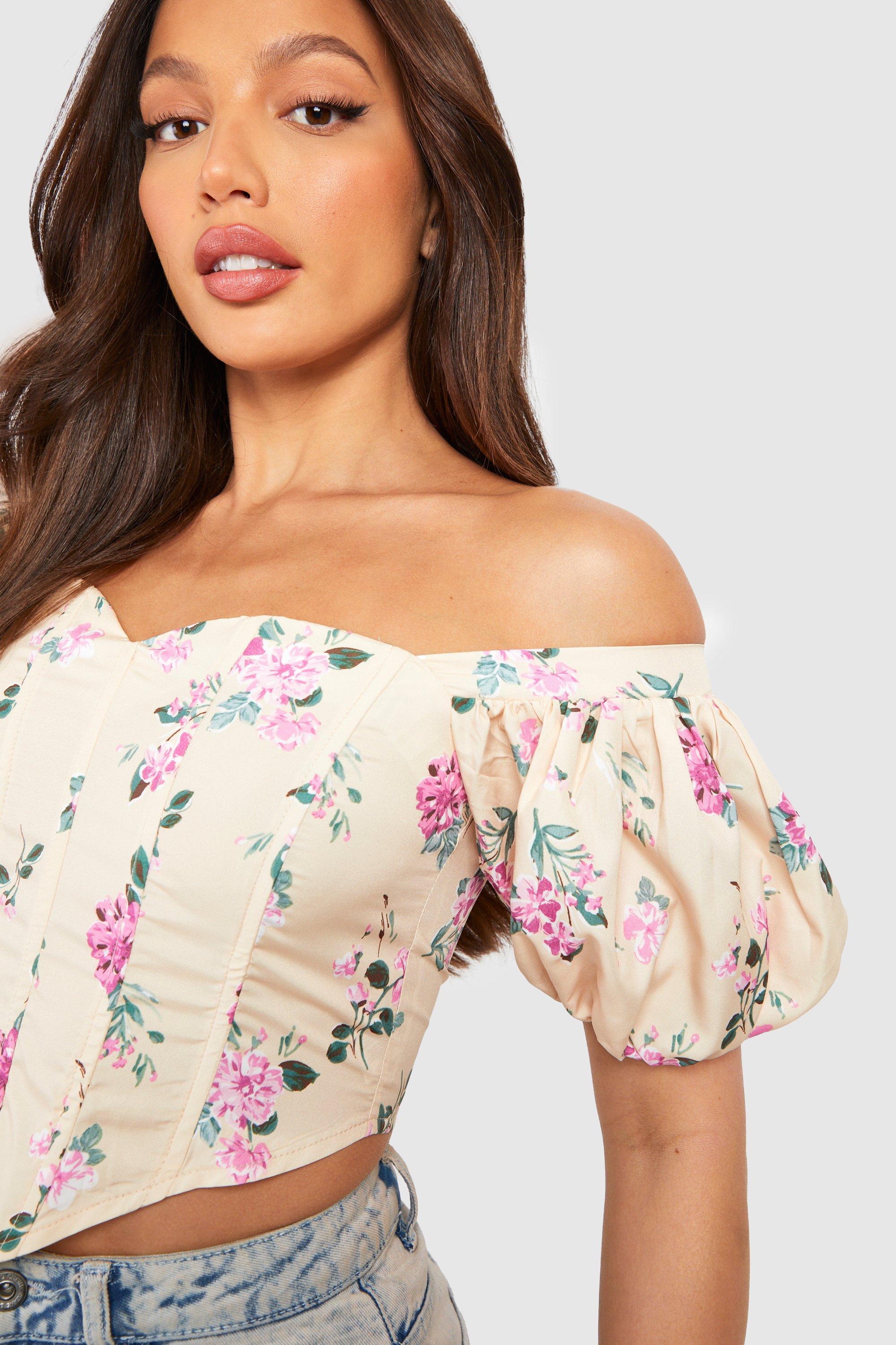 Tall Woven Boned Off The Shoulder Floral Corset Top