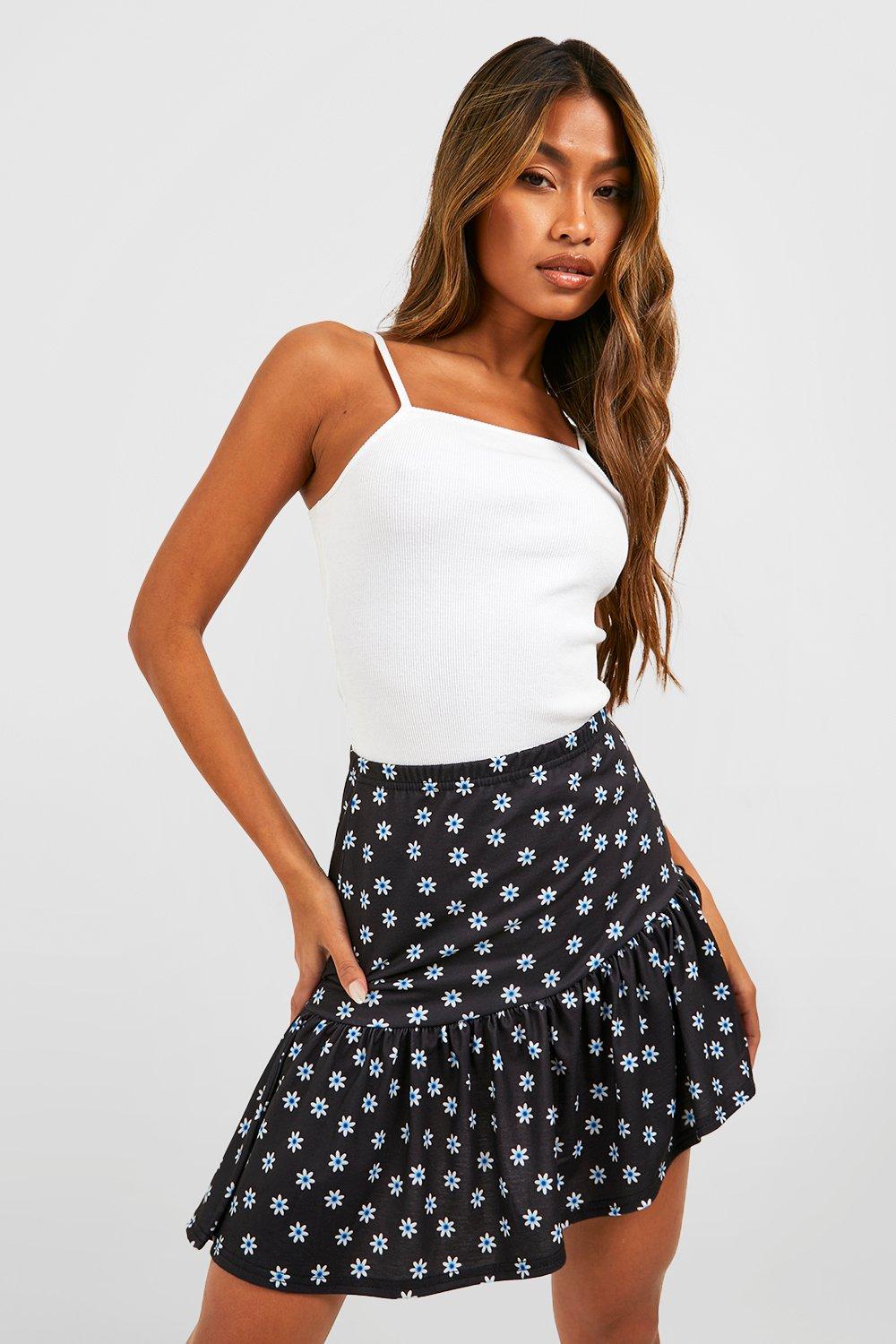 Black and white 2025 floral ruffle skirt