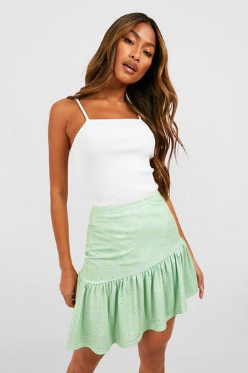 Daisy Floral Ruffle Mini Skirt green