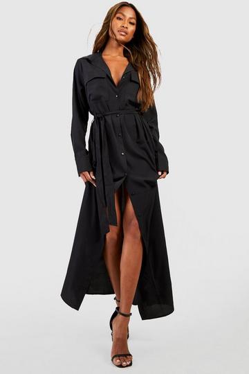 Black Utility Maxi Shirt Dress