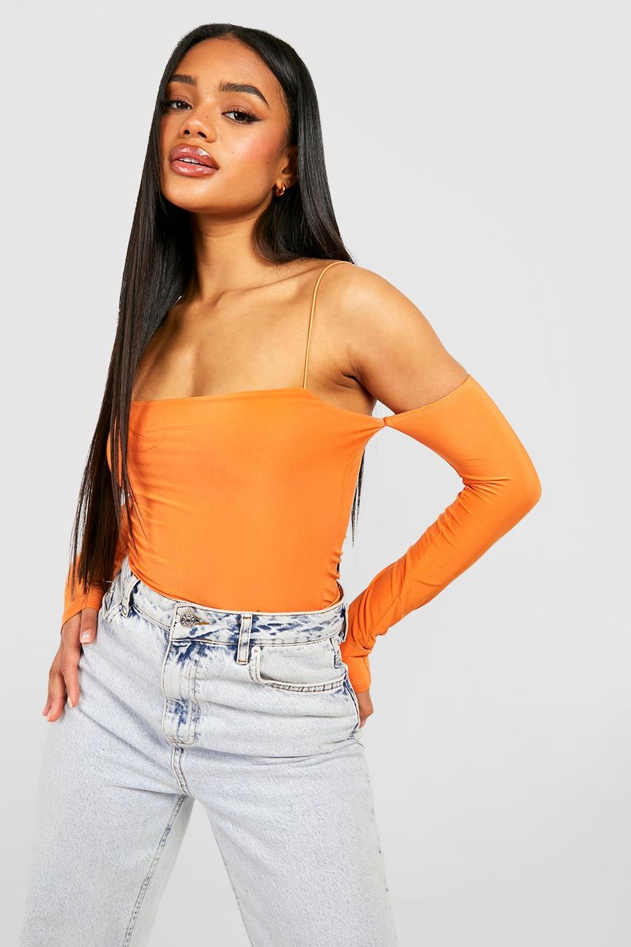 Burnt orange Double Layer Slinky Strappy Long Sleeve Top  image number 1