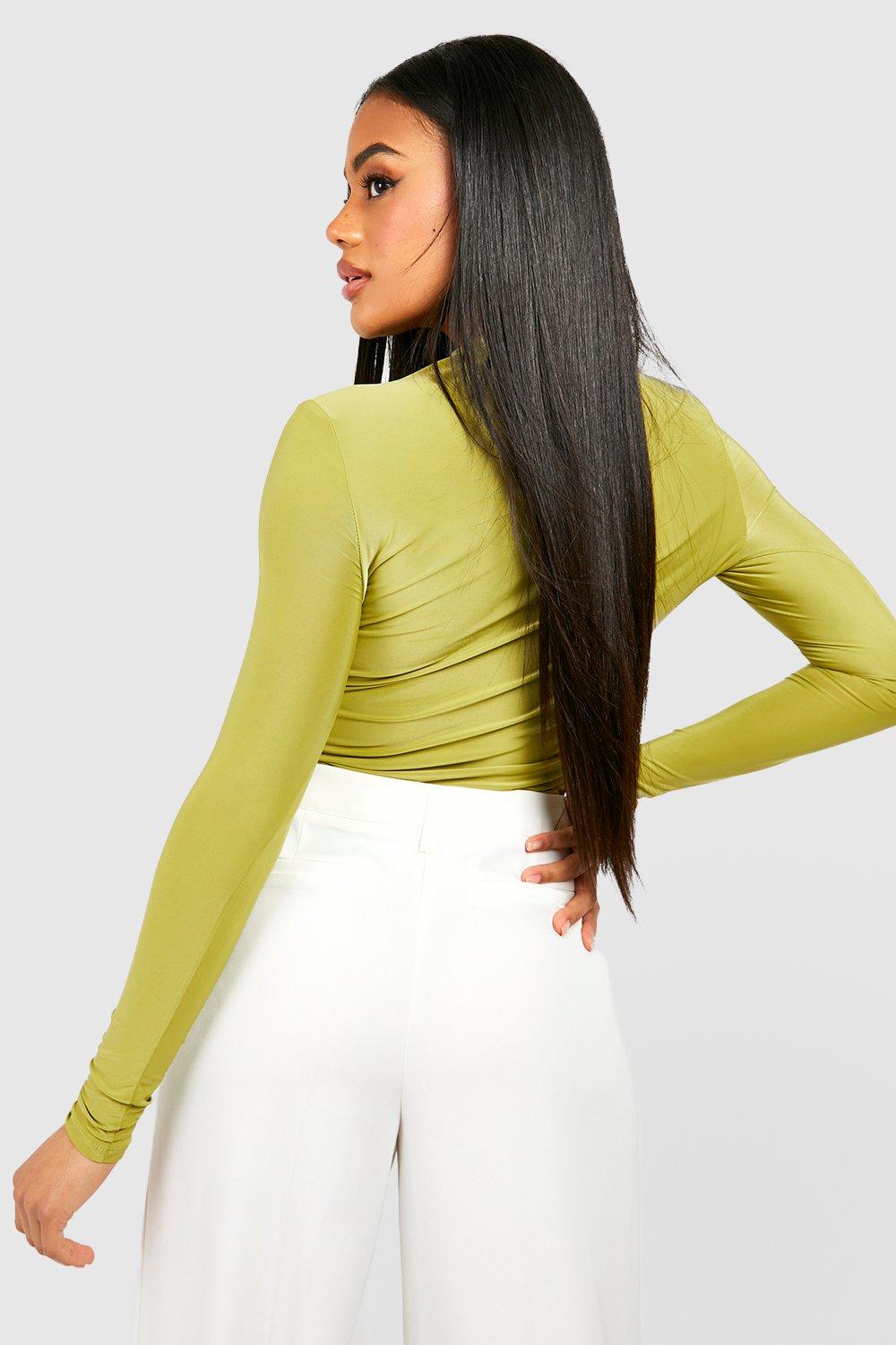 Double Layer Slinky Funnel Neck Long Sleeve Top